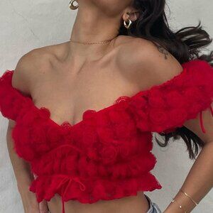 FOR LOVE & LEMONS RED HANNAH CROP TOP NWT